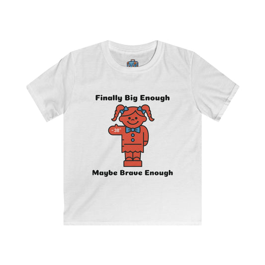 Kids Tee — "Finally Big Enough, Maybe Brave Enough" Red Doll Graphic