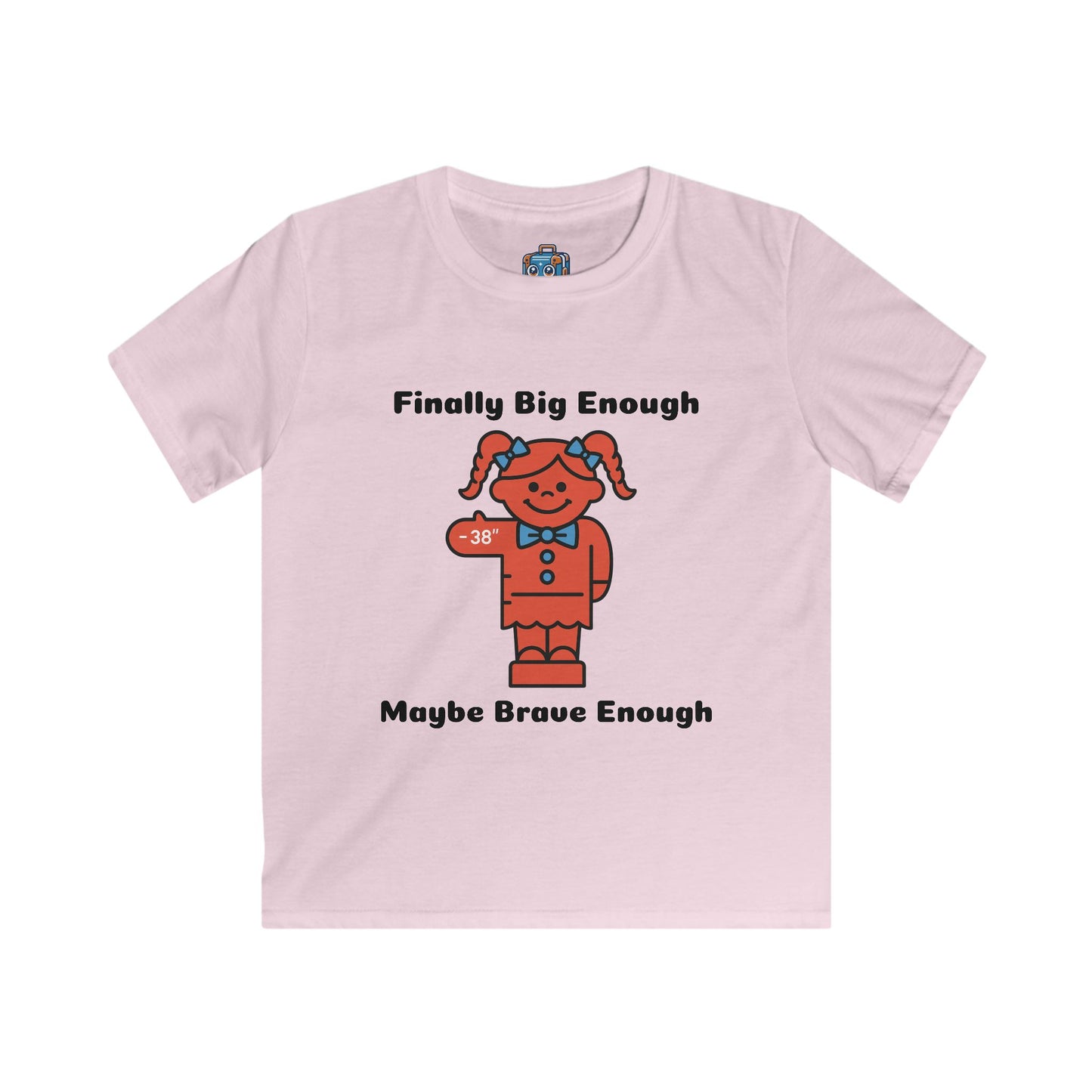 Kids Tee — "Finally Big Enough, Maybe Brave Enough" Red Doll Graphic