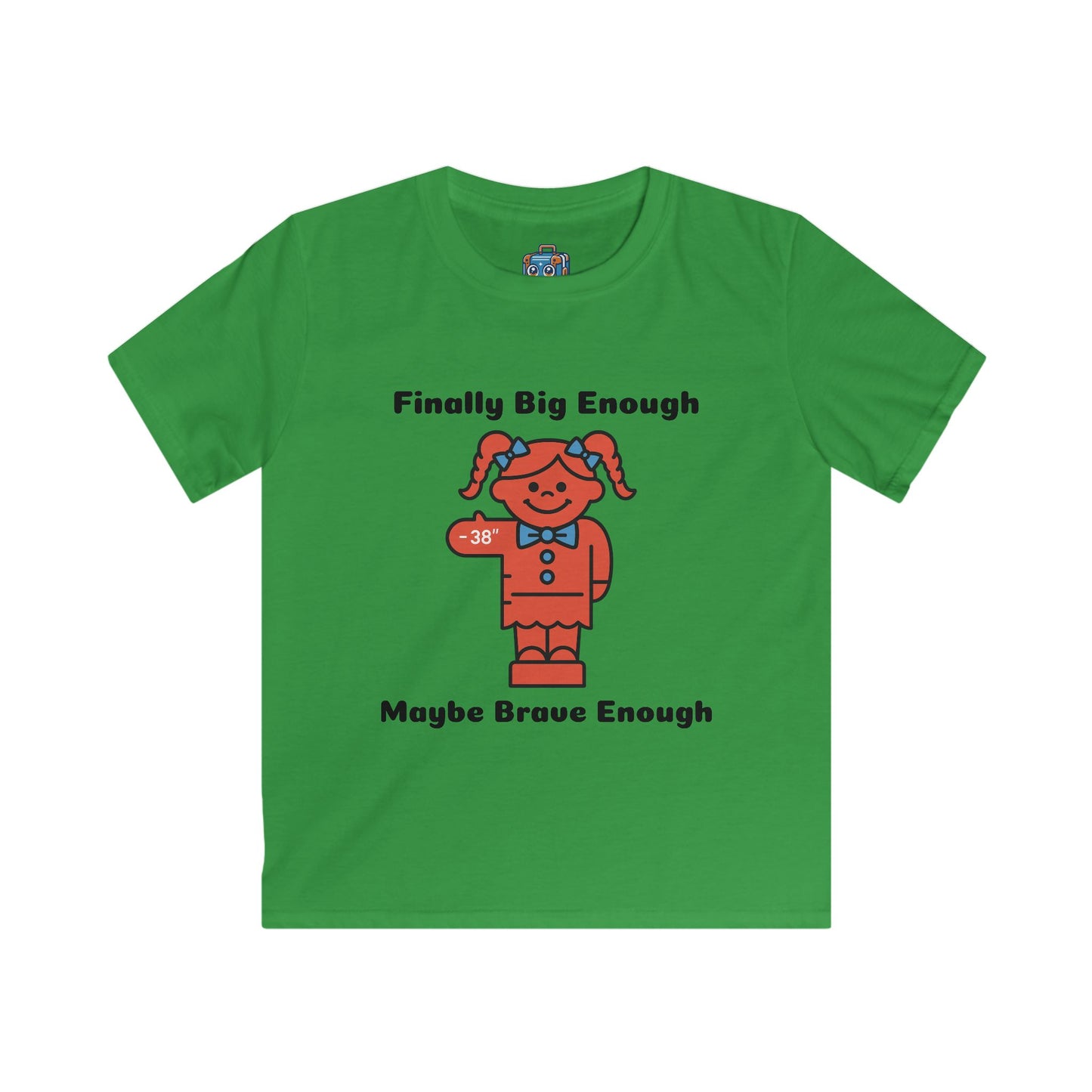 Kids Tee — "Finally Big Enough, Maybe Brave Enough" Red Doll Graphic
