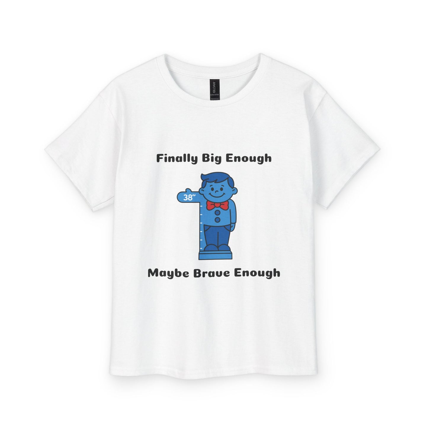 Youth T-Shirt — "Finally Big Enough, Maybe Brave Enough" Cute Blue Character Kids Tee
