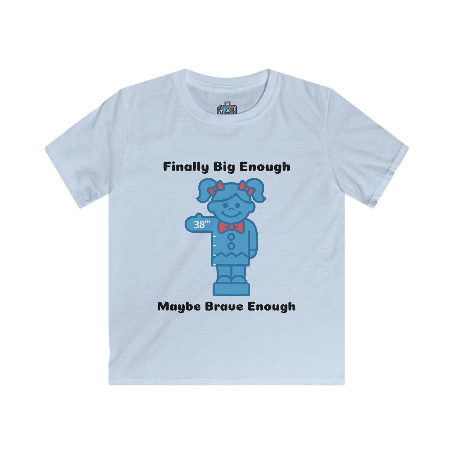 Kids T‑Shirt "Finally Big Enough, Maybe Brave Enough" - Cute Blue Bear Milestone Tee