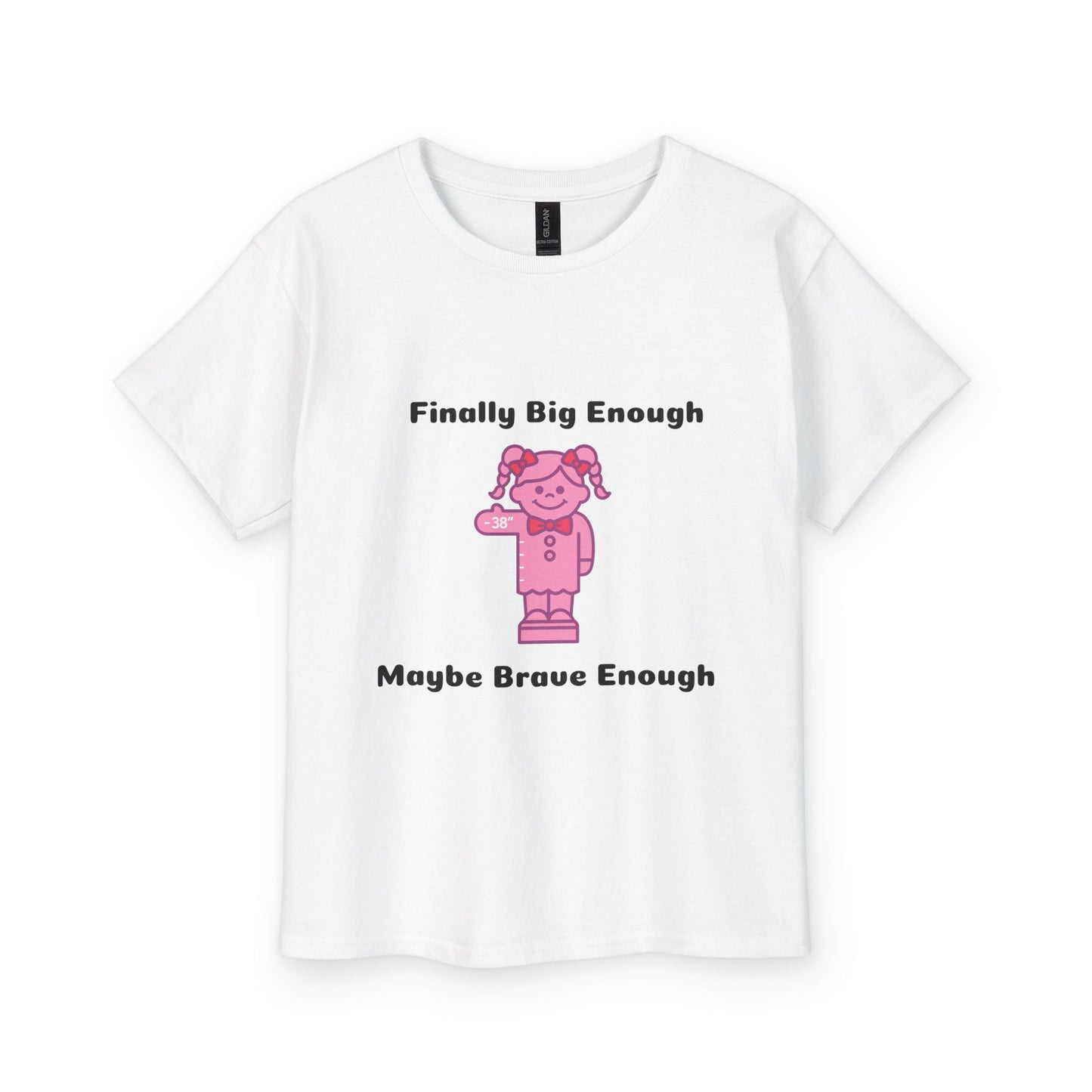 Youth T-Shirt — "Finally Big Enough, Maybe Brave Enough" Pink Lego Girl Kids Tee