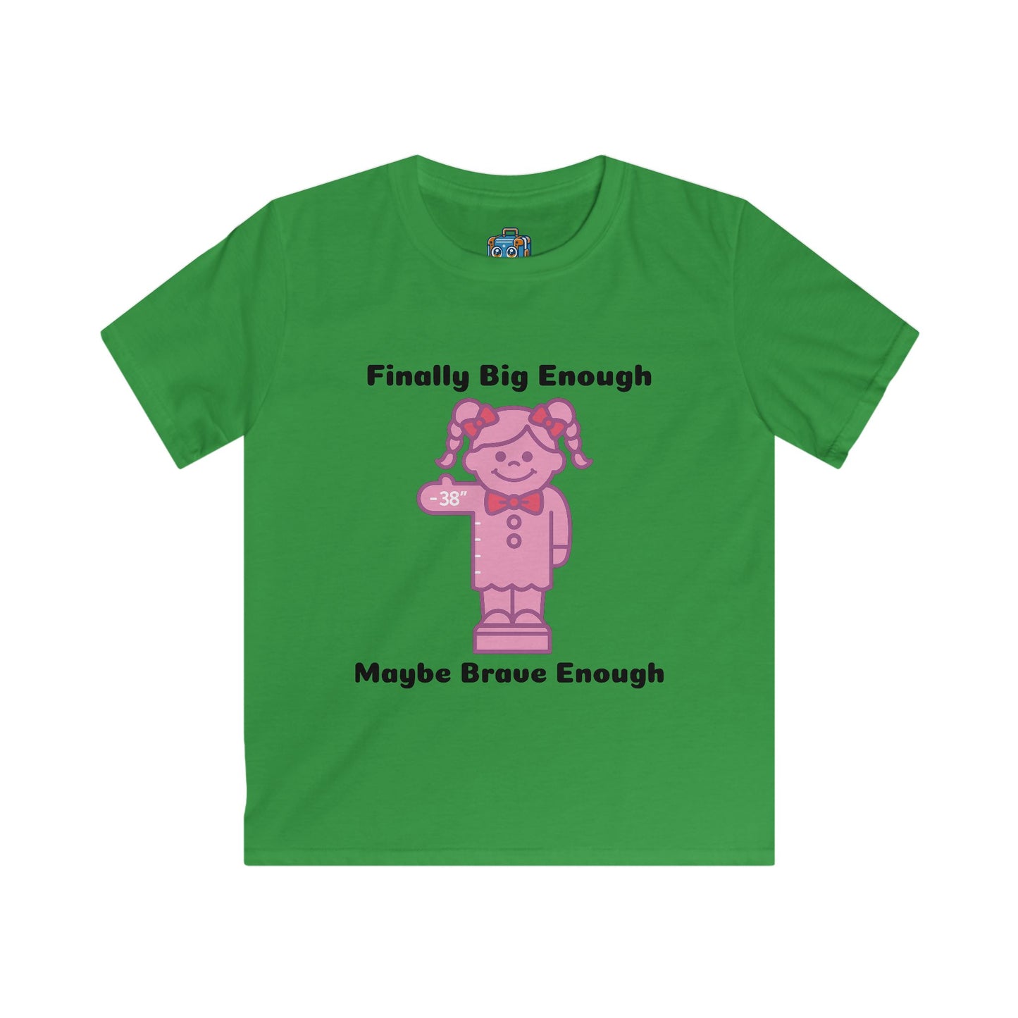 Kids Tee — "Finally Big Enough, Maybe Brave Enough" Pink Thermometer Growth Shirt